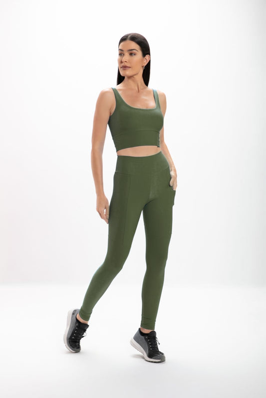 Calça Legging Alta Verde Hera Glossy