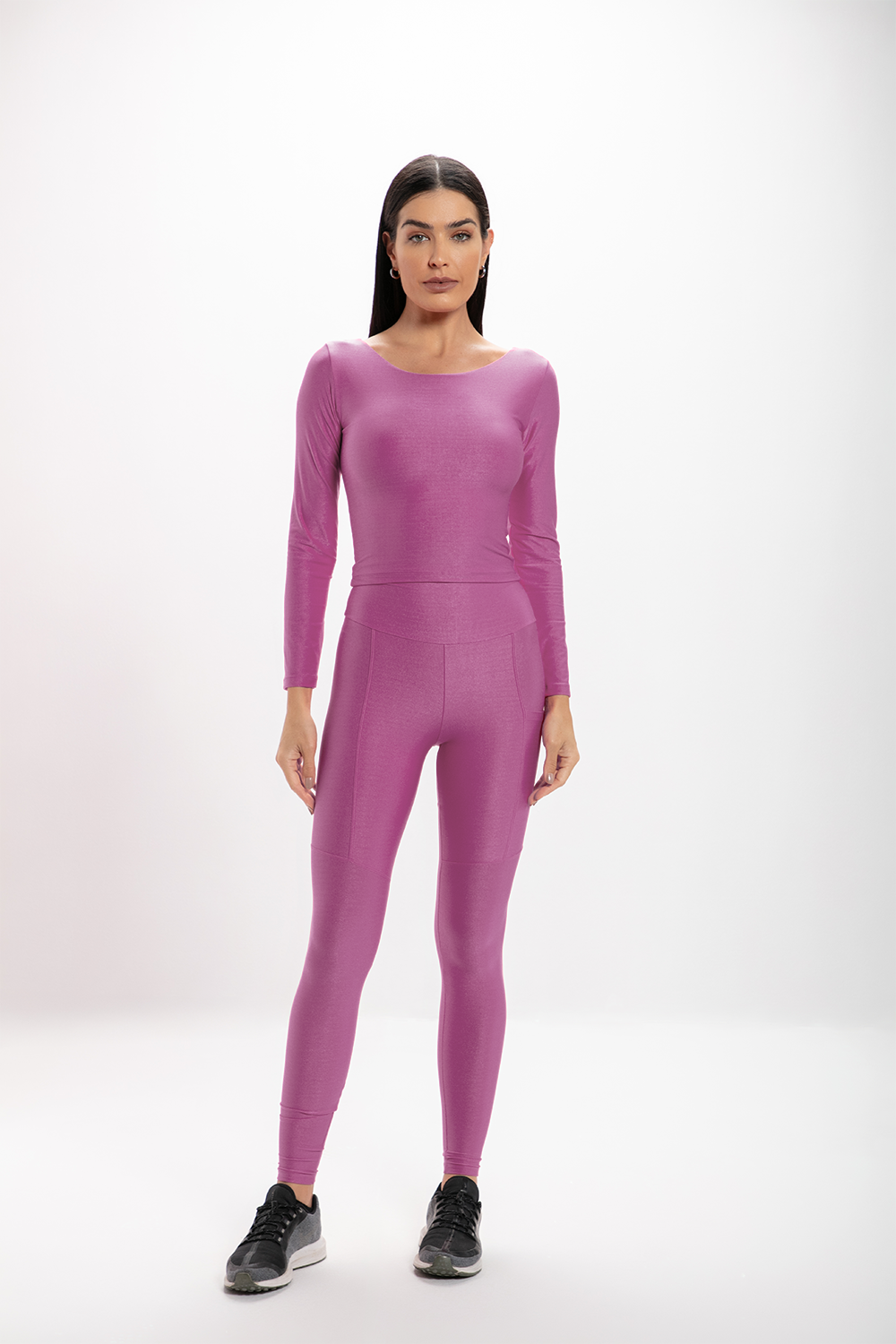 Cropped Rosa Perséfone Glossy Manga Longa