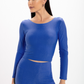 Cropped Azul Perséfone Glossy Manga Longa