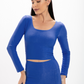 Cropped Azul Perséfone Glossy Manga Longa
