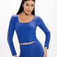 Cropped Azul Perséfone Glossy Manga Longa