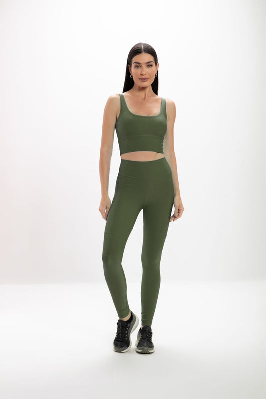 Calça Legging Alta Verde Hera Glossy