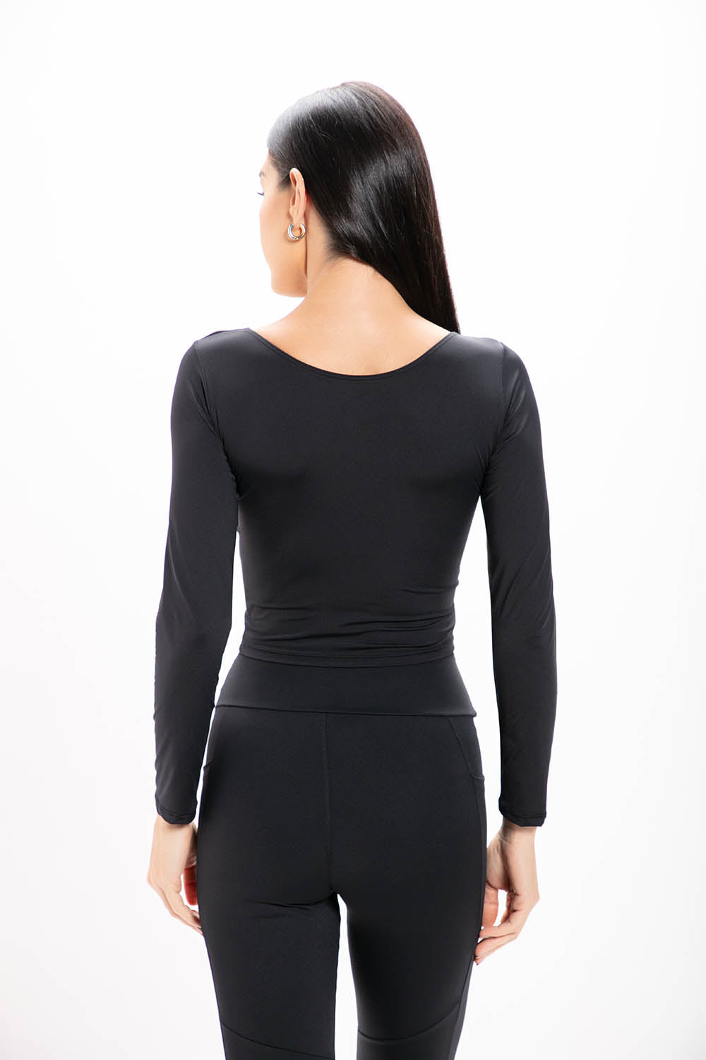 Cropped Preto Basic Manga Longa