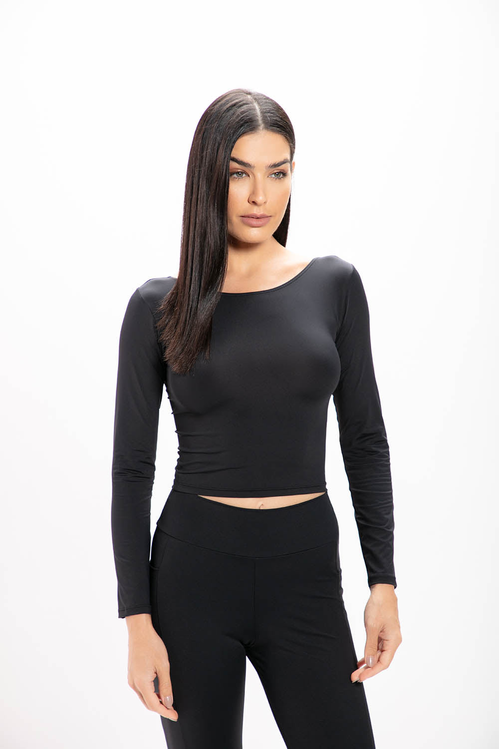 Cropped Preto Basic Manga Longa