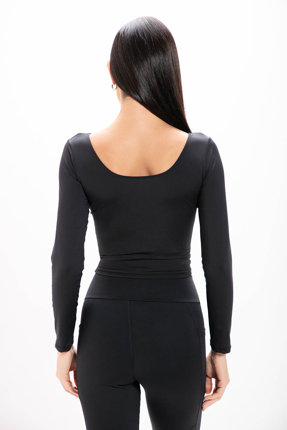 Cropped Preto Basic Manga Longa