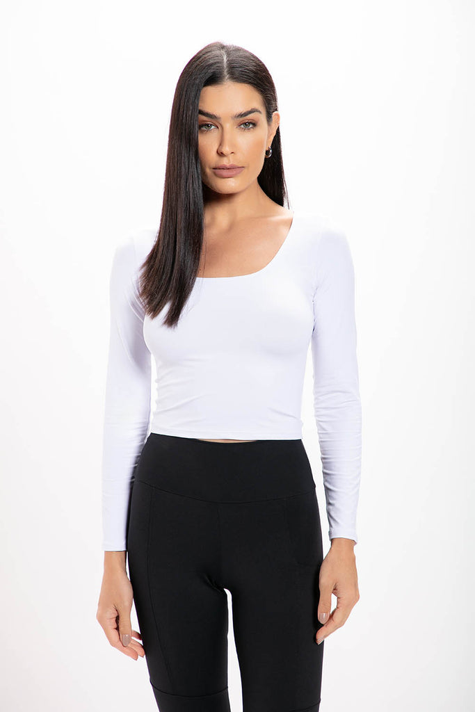 Cropped Branc Basic Manga Longa