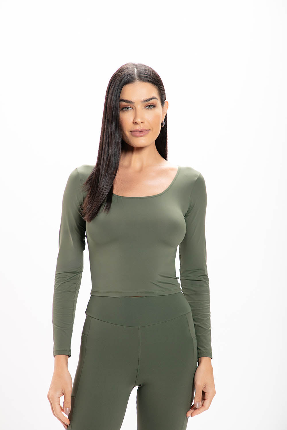 Cropped Verde Basic Manga Longa