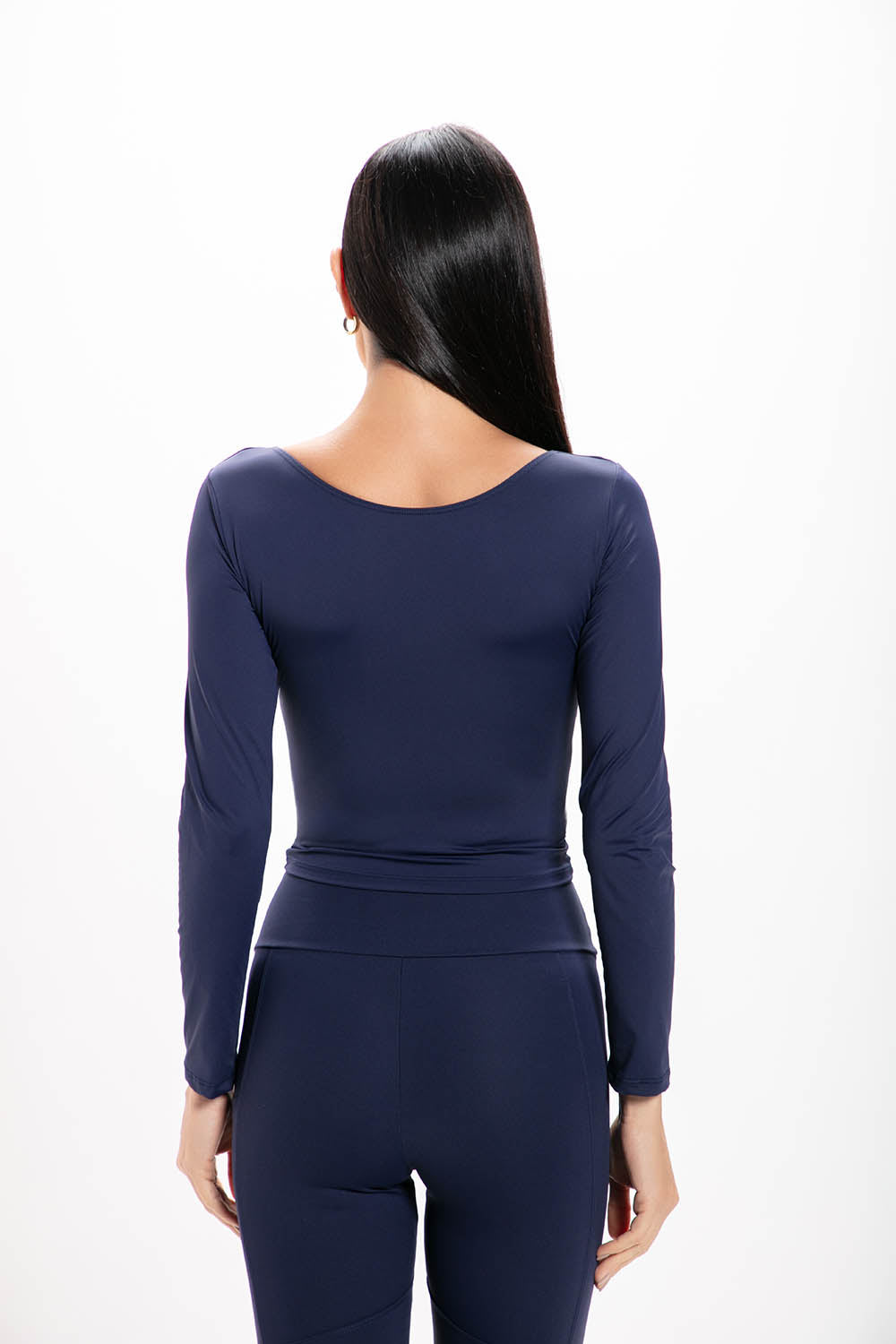 Cropped Manga Azul Marinho Basic Manga Longa