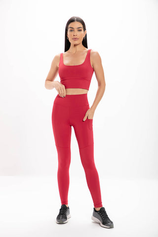Calça Legging Alta Vermelha Performance