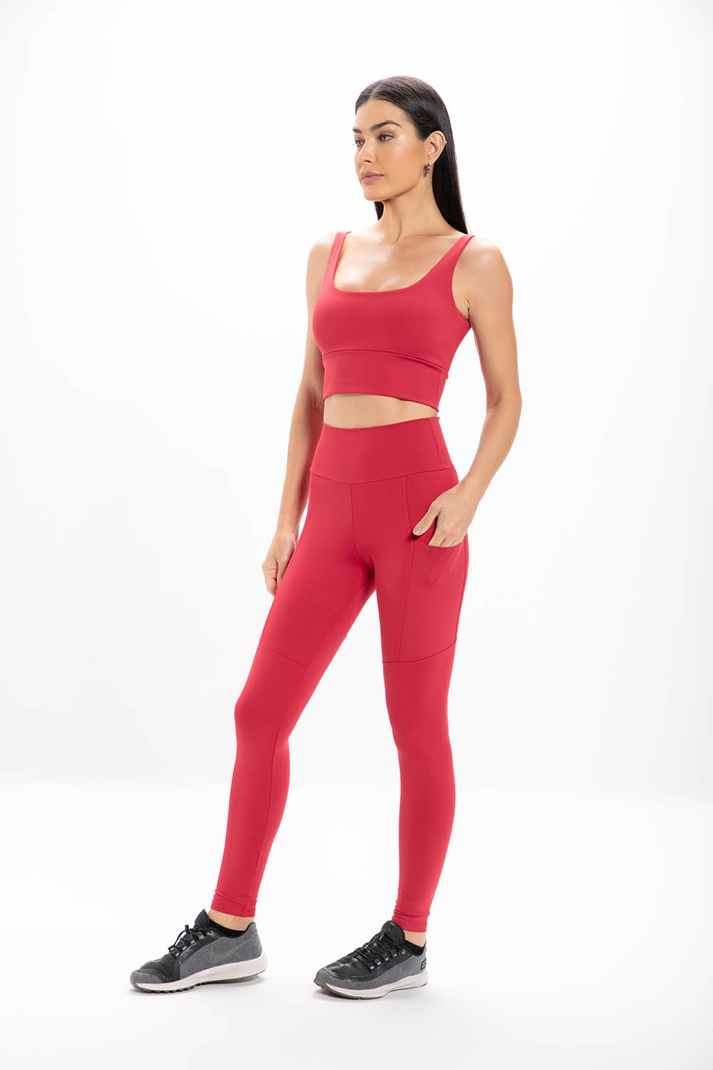 Calça Legging Alta Vermelha Performance
