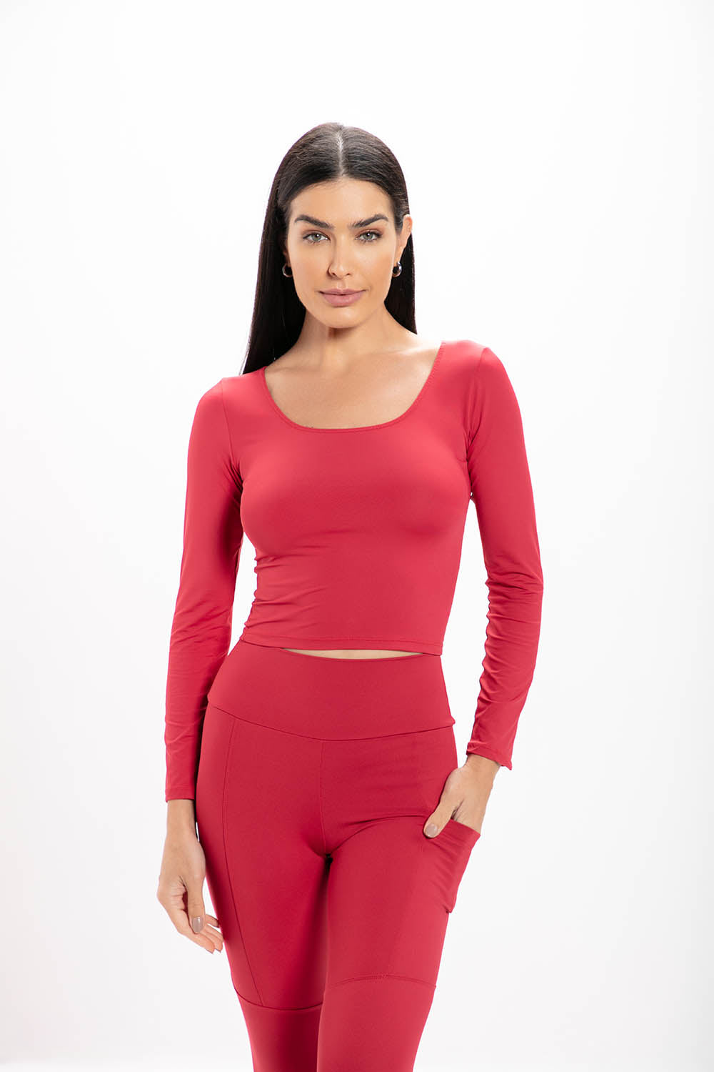 Cropped Vermelho Basic Manga Longa