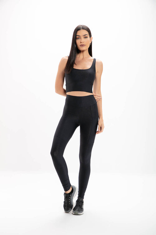 Calça Legging Alta Black Glossy
