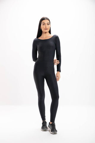 Cropped Black Glossy Manga Longa