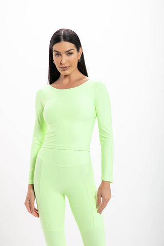 Cropped Lime Glossy Manga Longa