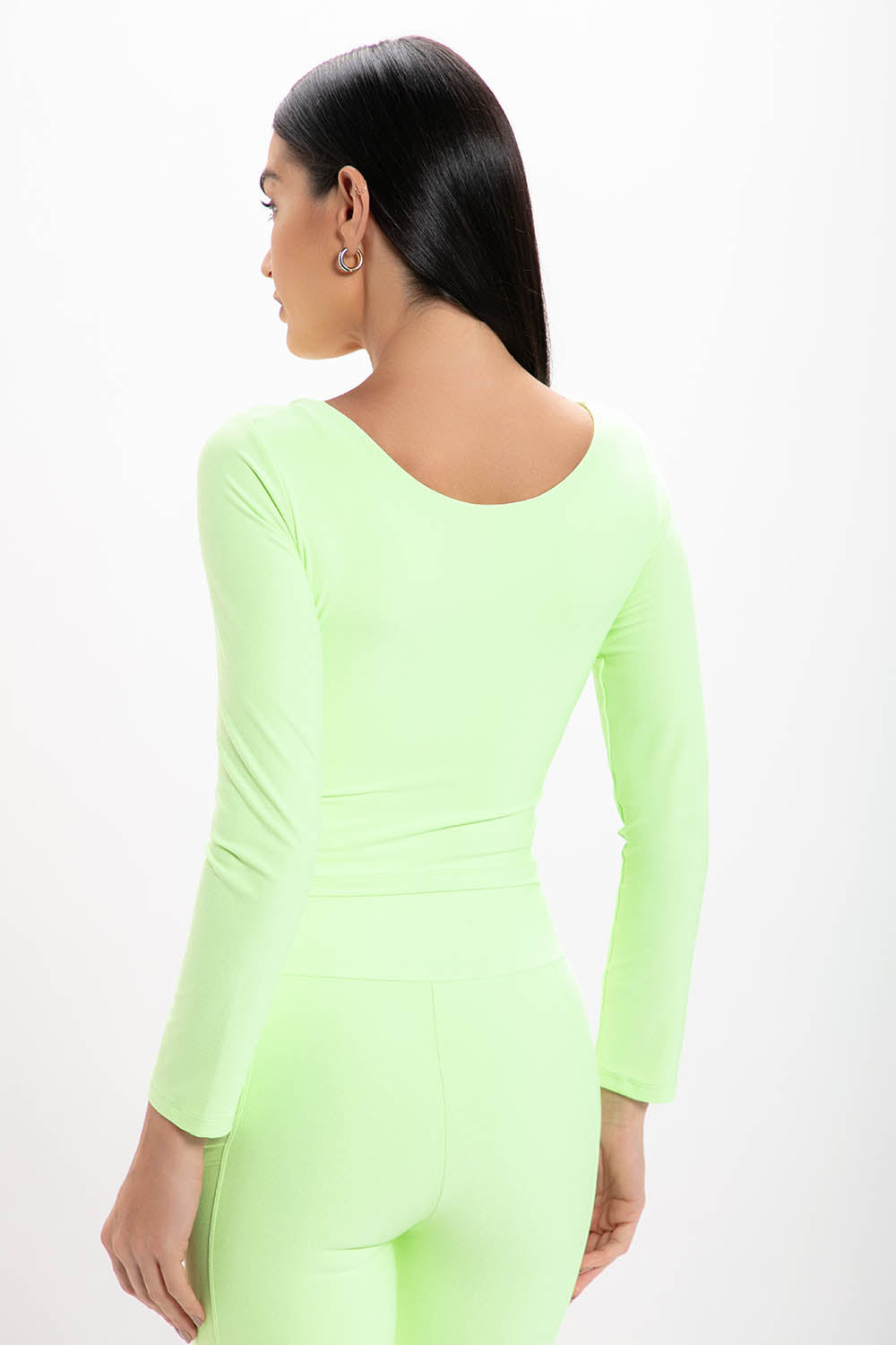 Cropped Lime Glossy Manga Longa