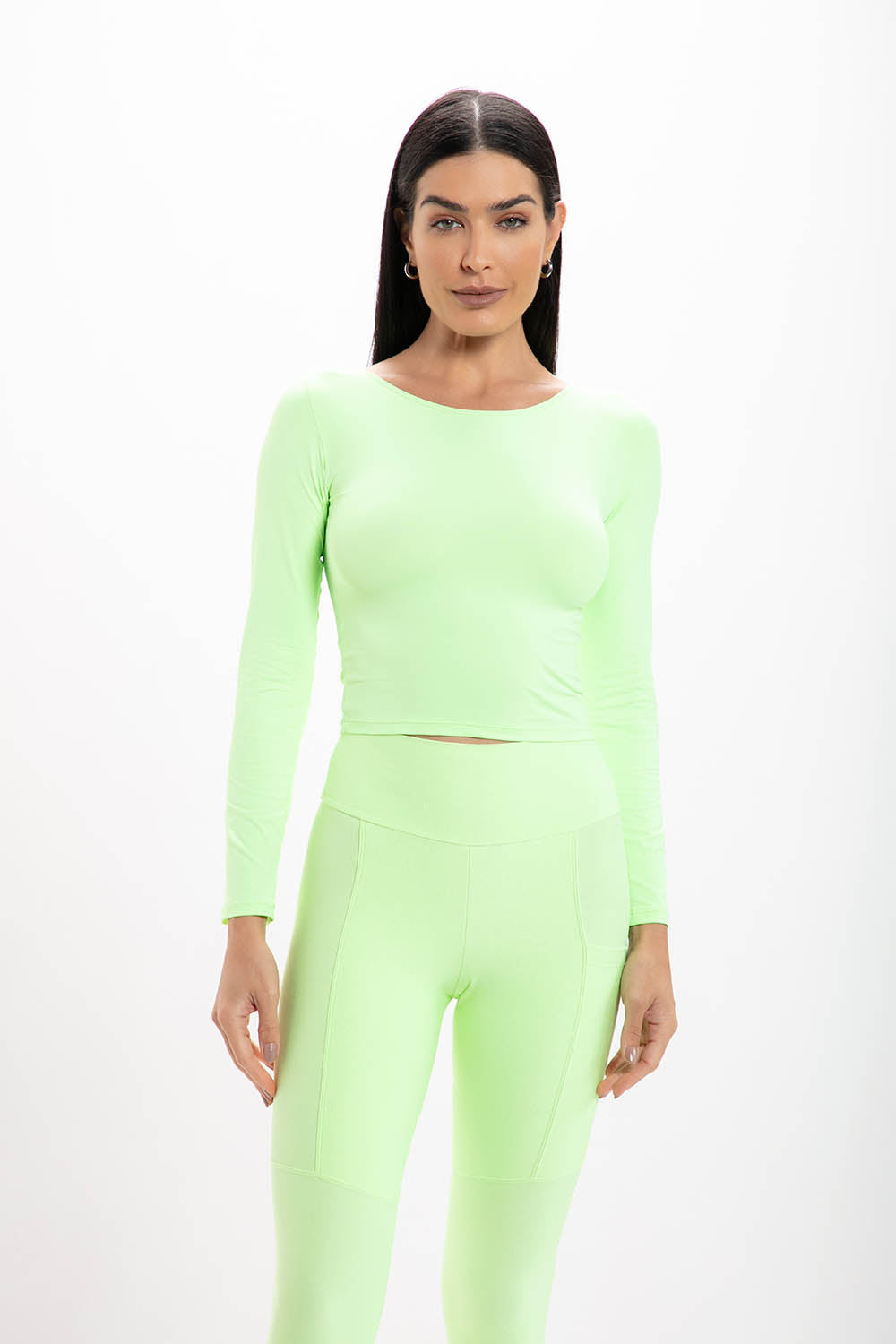 Cropped Lime Basic Manga Longa