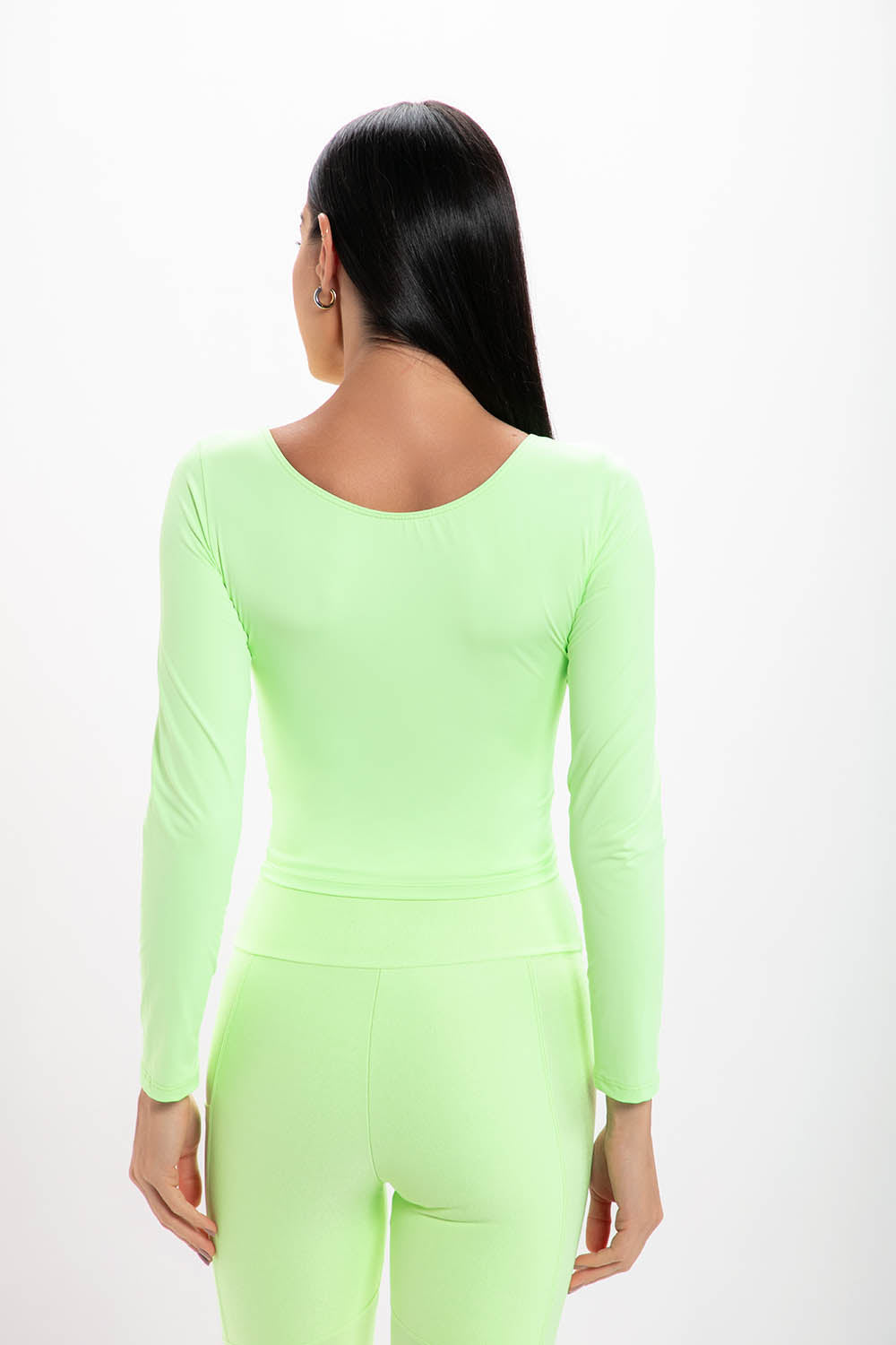 Cropped Lime Basic Manga Longa