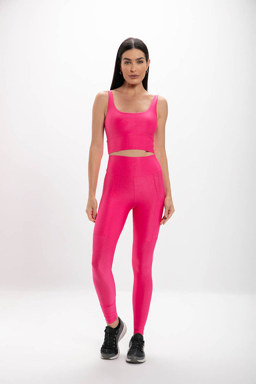 Calça Legging Alta Pink Glossy