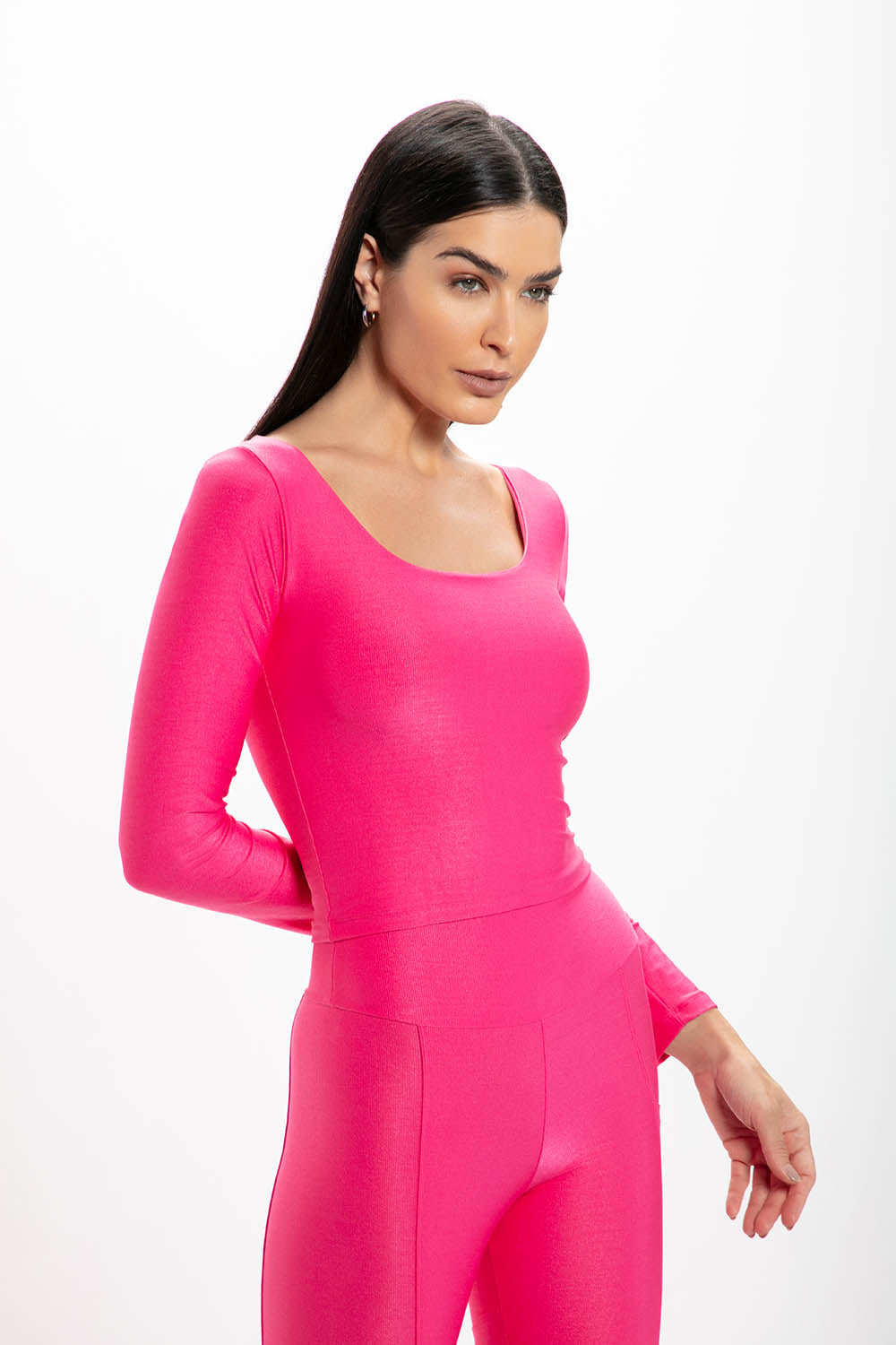Cropped Pink Glossy Manga Longa