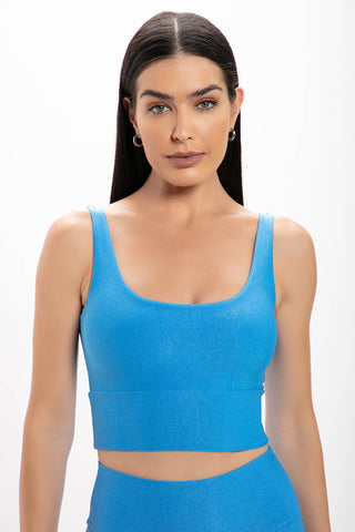Top Alongado Feminino Blue Glossy