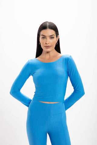 Cropped Blue Glossy Manga Longa