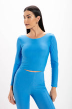 Cropped Blue Glossy Manga Longa