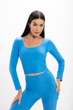 Cropped Blue Glossy Manga Longa