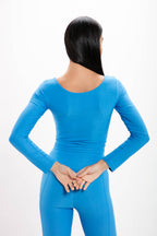 Cropped Blue Glossy Manga Longa