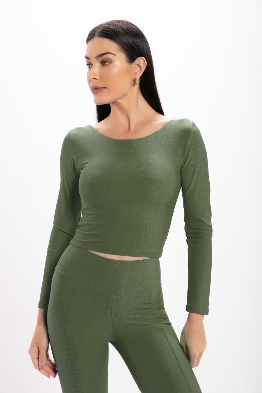 Cropped Verde Hera Glossy Manga Longa
