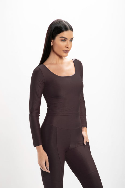 Cropped Ébano Hera Glossy Manga Longa