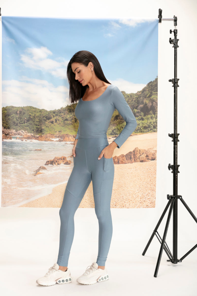 Calça Legging Wind Blue Glossy